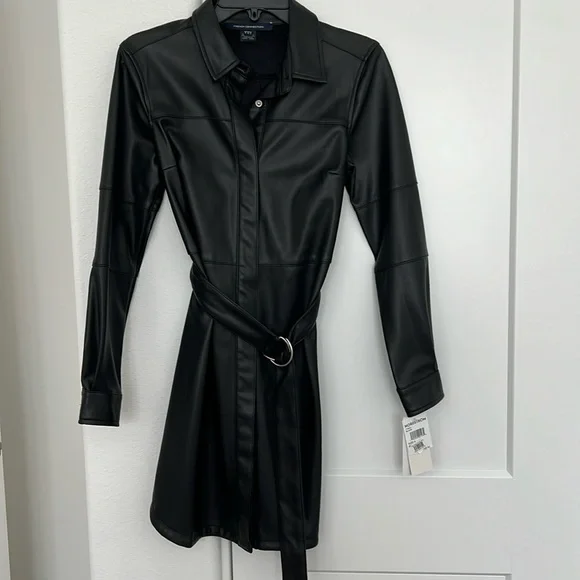 NWT French Connection Patti Long Sleeve Faux Leather Shirtdress - Picture 2 of 12